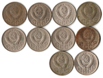 Набор монет 20 копеек - 10 штук - 1945, 1946, 1948, 1949, 1952, 1953, 1954, 1955, 1956, 1957 годы - Ранние советы
