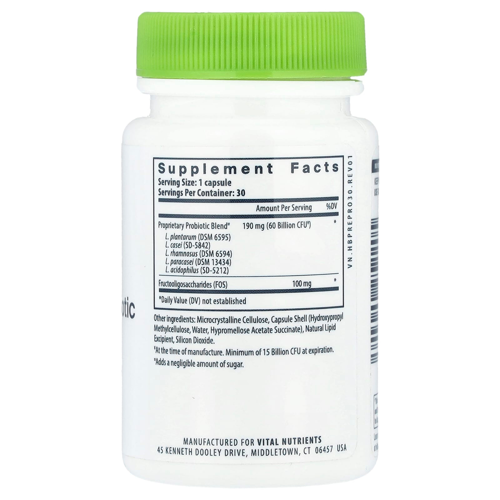 Vital Nutrients, Hyperbiotics®, пребиотики и пробиотики, 30 веганских капсул