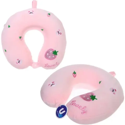 Подушка дорожная «TRIP - Vita», Клубника, мемори-эффект, цвет розовый