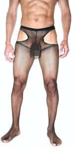 Оригинальные мужские колготы в мелкую сетку с интимными вырезами (Размер: S-M) (Цвет: черный)