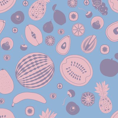 узор из разных видов фруктов в плоском стиле на синем фоне