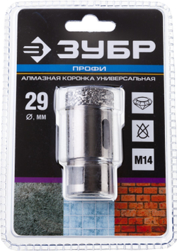 ЗУБР АВК, d 29 мм, (М14, 15 мм кромка), вакуумная алмазная коронка, Профессионал (29865-29)