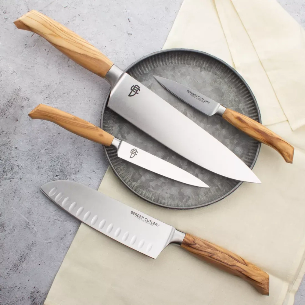 Нож поварской Сантоку 16см Berger Cutlery Ergo Line Olive