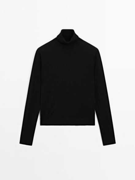 Massimo Dutti Свитер из смесовой шерсти с высоким воротником, черный
