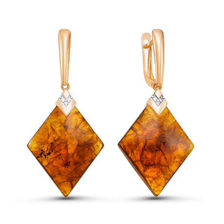 Серьги из золота 585 пробы с Янтарь и 6 Фианит