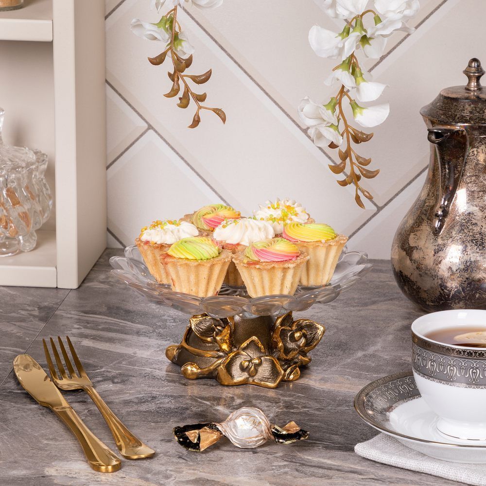 Фруктовница Орхидея Лайм Бронза с чашей из стекла