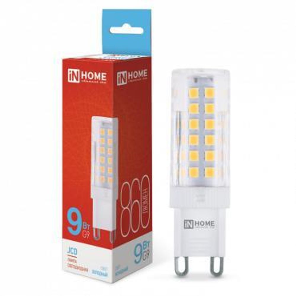 Лампа светодиодная LED-JCD 9Вт капсульная прозрачная 6500К холод. бел. G9 860лм 230В IN HOME 4690612036403 Лампа светодиодная LED-JCD 9Вт капсульная прозрачная 6500К холод. бел. G9 860лм 230В IN HOME 4690612036403
