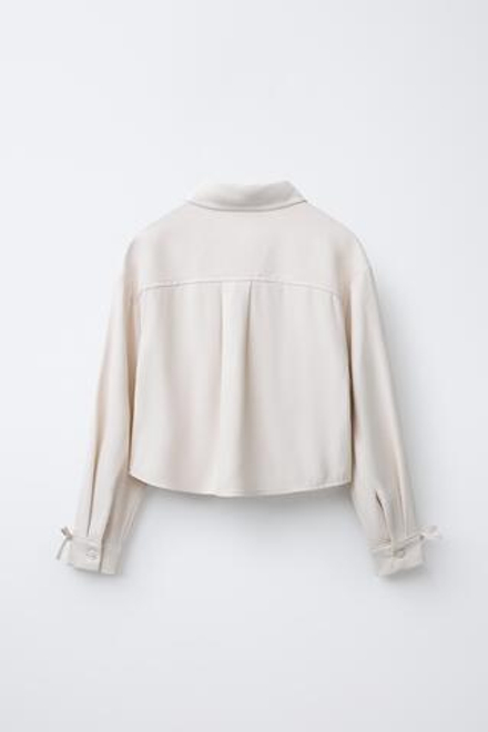 ZARA РУБАШКА СТРУЯЩЕГОСЯ КРОЯ С БАНТАМИ, ЭКРЮ