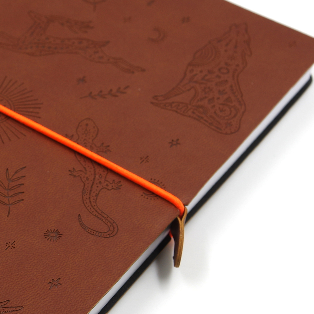 НОВИНКА! Блокнот "Тотемные животные" в клетку А5 128 листов, гибкая обложка из экокожи (цвет коричневый) с блинтовым тиснением рисунка по полю