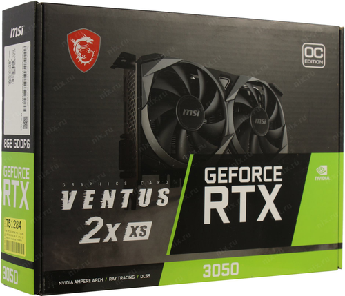 Видеокарта 8Gb <PCI-E> GDDR6 MSI RTX 3050 VENTUS 2X XS 8G OC (RTL) DVI+HDMI+DP <GeForce RTX3050>
