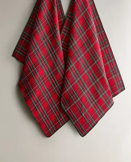 ZARA HOME ВАФЕЛЬНОЕ КУХОННОЕ ПОЛОТЕНЦЕ В КЛЕТКУ НА РОЖДЕСТВЕНСКУЮ ТЕМАТИКУ (НАБОР ИЗ 2 ШТ.),