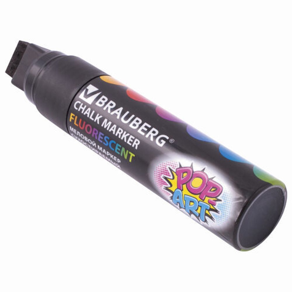 Маркер меловой "POP-ART" ЧЕРНЫЙ, 15 мм, сухостираемый, для гладких поверхностей, BRAUBERG, 151544