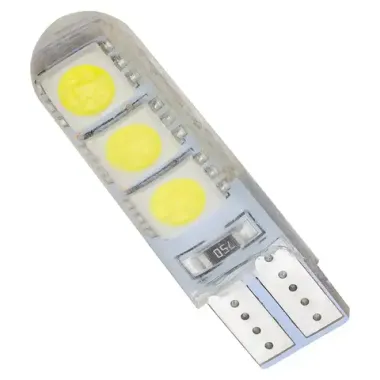Лампочка светодиодная T10-3030-6SMD silica gel 12v белая KING T10-3030-6SMD silica gel W