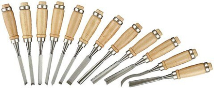 Стамески фигурные STAYER "ПРОФИ" с деревянной ручкой, 12 шт.