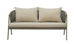 "Амстердам" диван 2-местный плетеный из роупа, каркас алюминий, роуп серый круглый, ткань бежевая