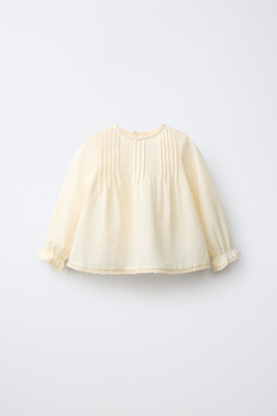ZARA БЛУЗКА С ЗАЩИПАМИ И КРУЖЕВОМ, ЭКРЮ