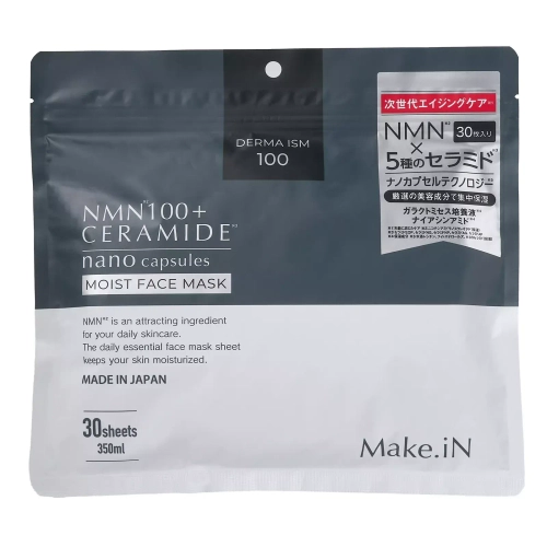 Make.iN Увлажняющая маска на основе NMN 100 и церамидов- NMN0100＋ CERAMIDE MOIST FACE MASK, 30 шт