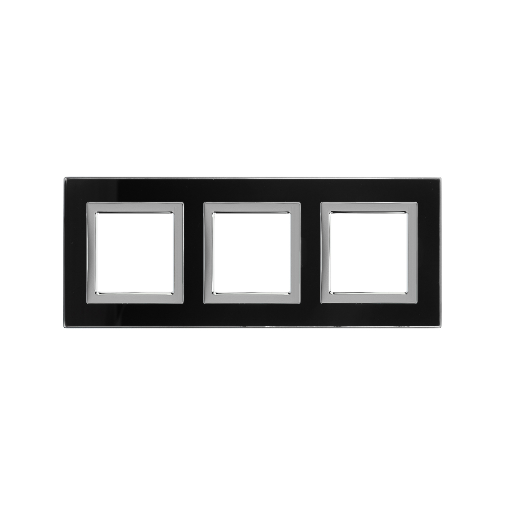 Рамка из натурального стекла, "Avanti", черная, 3 поста (6 мод.)
