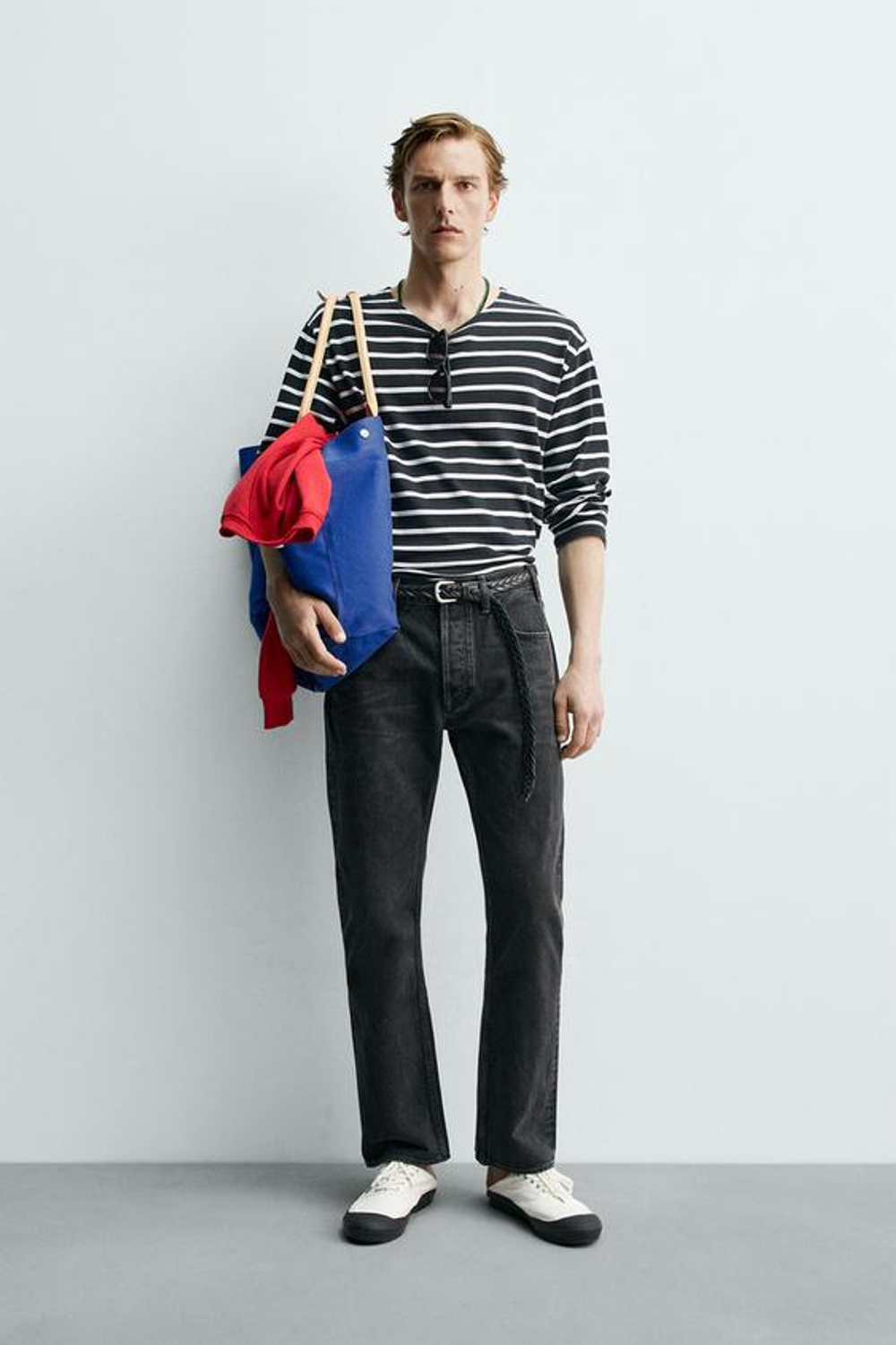 ZARA Х AARON LEVINE ФУТБОЛКА ЖАККАРД В ПОЛОСКУ, СИНИЙ/БЕЛЫЙ