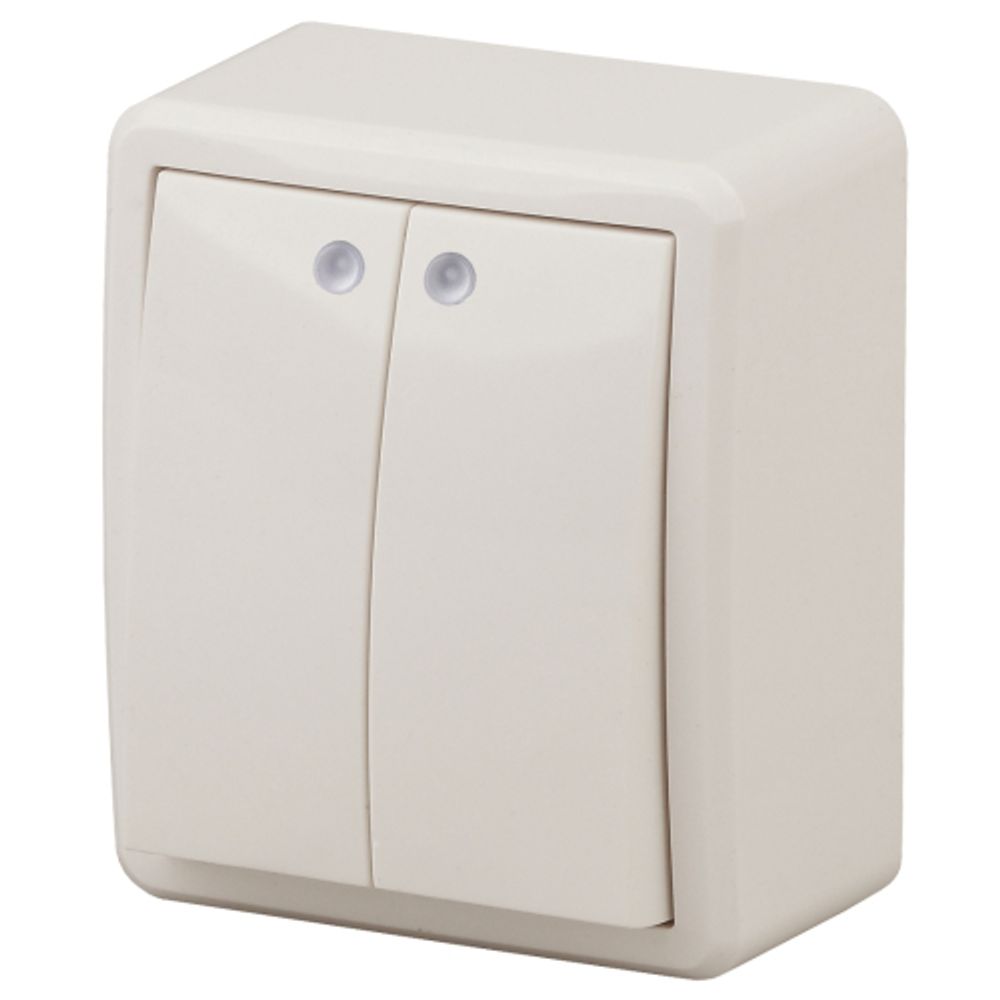 11-1205-02 ЭРА Выключатель двойной с подсветкой, 10АХ-250В, IP20, ОУ, Эра Эксперт, сл.кость (16/160/