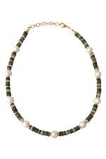 Ожерелье из пресноводного жемчуга и зелёного канадского нефрита