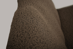 Чехол Жаккард на угловой диван с выступом слева, цвет Кофе с молоком