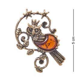 AM-4136 Брошь «Сова Царская» (латунь, янтарь)