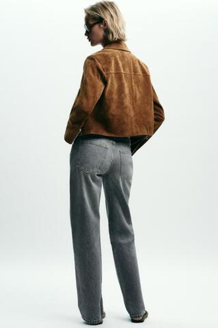 ZARA ДЖИНСЫ Z1975 REGULAR FIT С ВЫСОКОЙ ПОСАДКОЙ И РЕМНЕМ, СЕРЫЙ