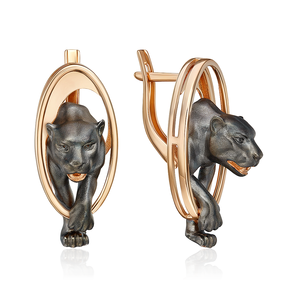 Серьги «Королевы саванны» с английским замком из красного золота