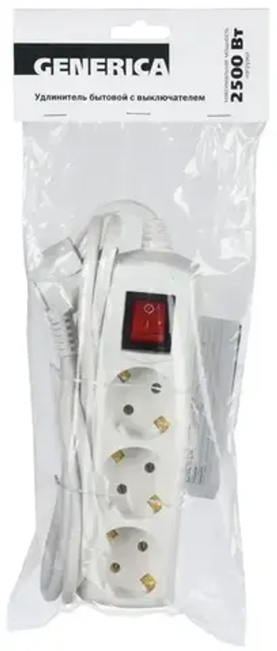 Удлинитель 3-мест 7м ПВС 3*1 белый выкл GENERICA
