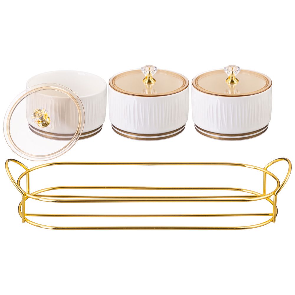 НАБОР БАНОК LEFARD "HERBAL" С ПЛАСТИК. КРЫШКОЙ 3 ШТ. 230 МЛ НА МЕТАЛЛ. ПОДСТАВКЕ (КОР=24НАБ.)