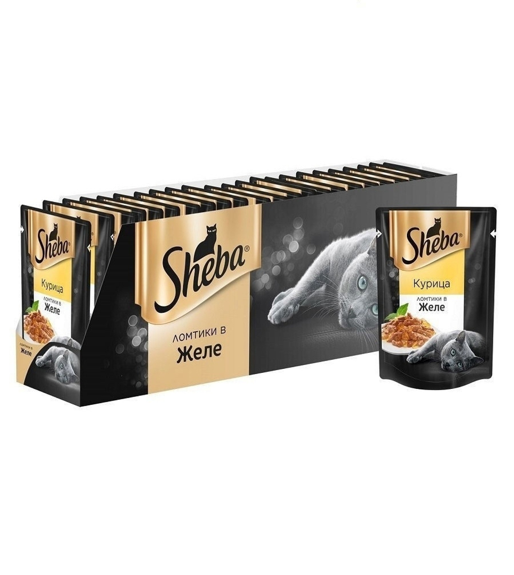 Влажный корм Sheba Pleasure для взрослых кошек, курица, ломтики в желе, 24 шт x 85 г