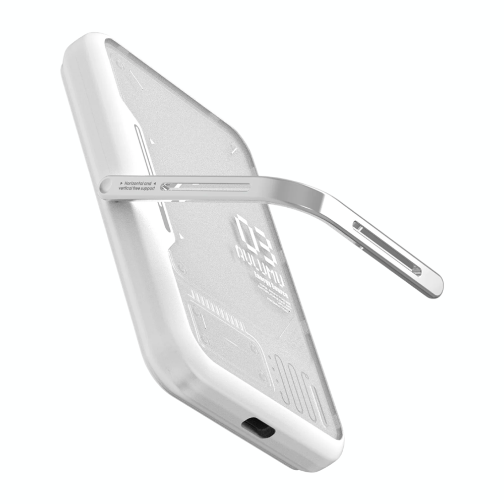 Внешний аккумулятор MagSafe с подставкой Aulumu M03 Battery Pack (3500 мА·ч) Внешний аккумулятор в футуристическом стиле | Беспроводная зарядка: Qi 5 Вт. Проводная зарядка: нет. Есть LED-индикация. Энергоёмкость — 12,95 Вт·ч