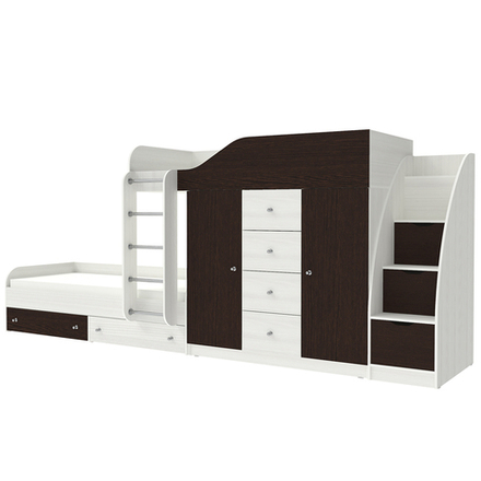 Кровать двухъярусная КарИВи Астра 6 с лестницей Комод КарИВиом Белое Дерево Венге
