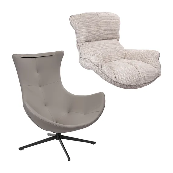 Кресло Hugo, серый шенилл в полоску, серая экокожа