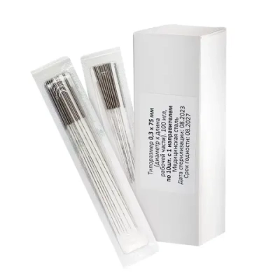 Иглы акупунктурные стальные стерильные с направителем 0,3х75 мм Мед-Кит 100 шт
