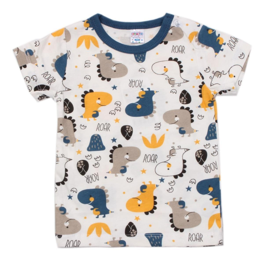 Футболка детская цвет молочный/динозаврики р. 92 10202255 (BONITO)