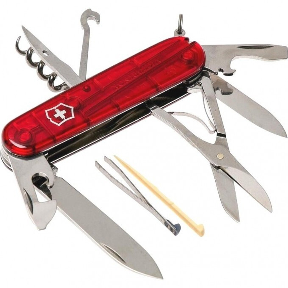 Нож Victorinox Climber, 91 мм, 14 функций, полупрозрачный красный