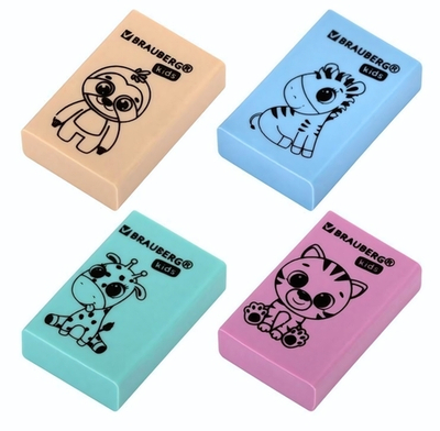 Ластик прямоугльный 26х17х7мм,в ассорт. "Школьный" (BRAUBERG)