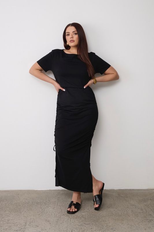 Платье из трикотажа с кулисками, черный