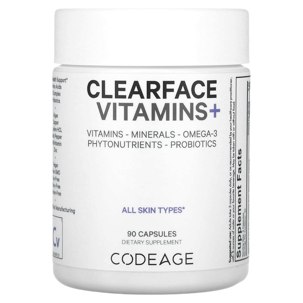 Codeage, Clearface Vitamins +, 90 растительных капсул