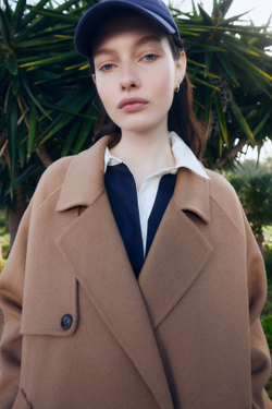 H&M Длинное пальто ручной работы из смесовой шерсти, темно-бежевый