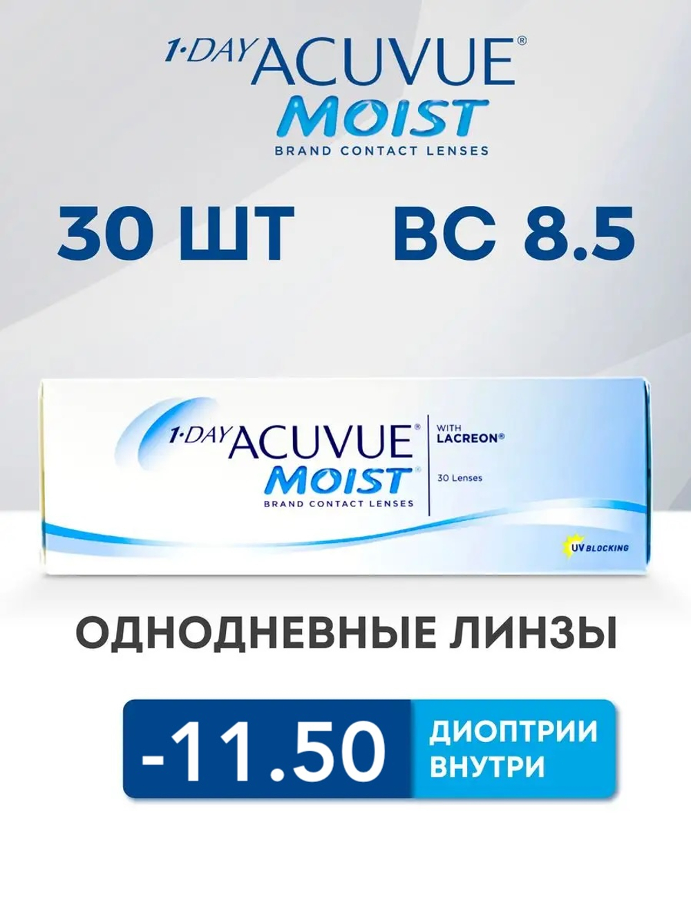 Однодневные контактные линзы 1-Day Acuvue Moist (уп. 30 линз)