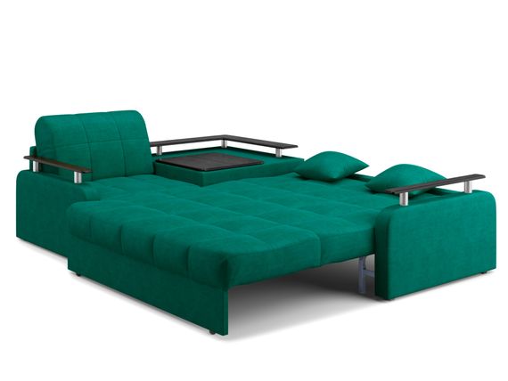 Диван угловой с Баром Денвер 1,8 - Velutto 33 изумрудный/  коричневая накладка