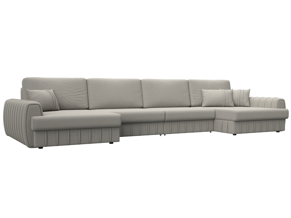 Диван П-образный Лига-057 НПБ Лонг, Амур 02 бежевый, Рогожка, 129321