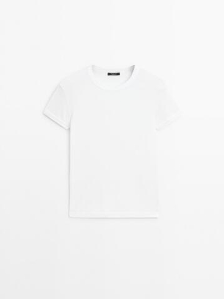 Massimo Dutti Футболка с коротким рукавом из 100% хлопка, натуральный/кремовый