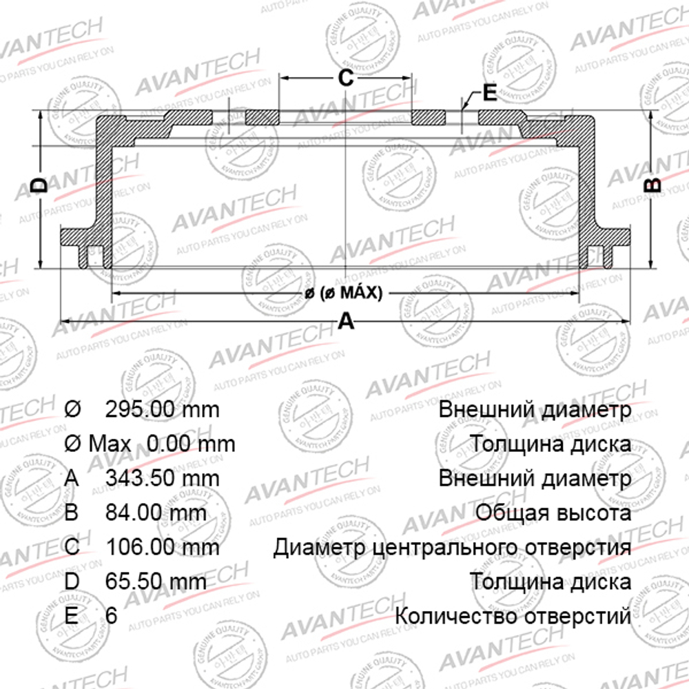 Барабан тормозной AVANTECH BR0152S