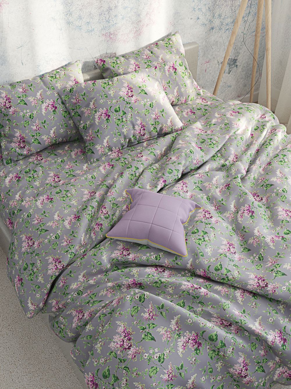 Пододеяльник Сказка "Сирень" 2-спальный на молнии 175х215 см, перкаль