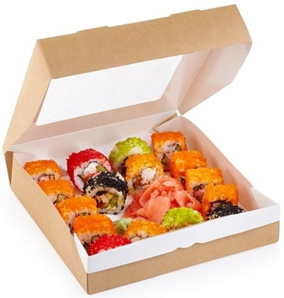 Контейнер бумажный "на вынос" 2500мл 260х260х40мм TABOX PRO С окном Крафт OSQ (А)