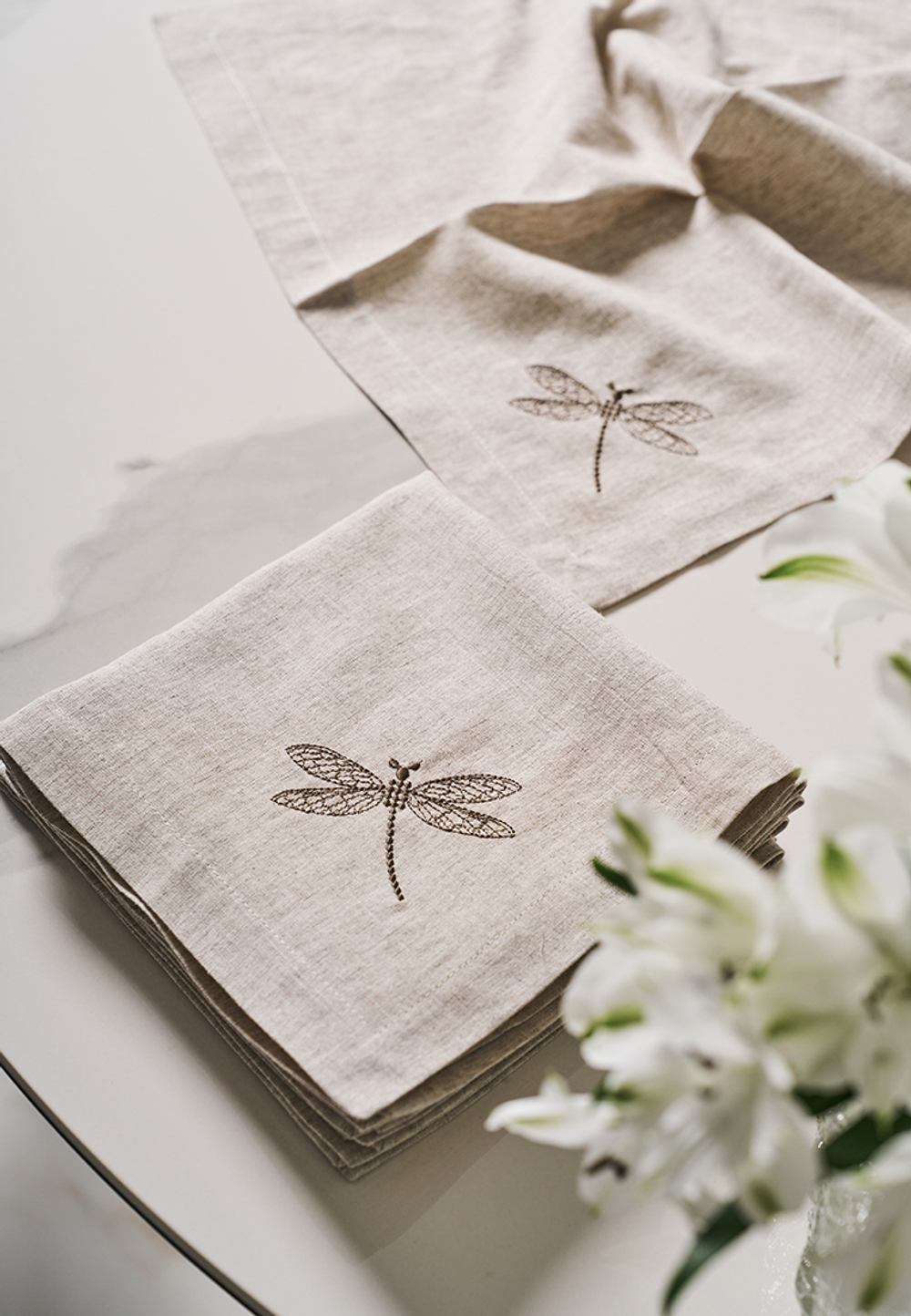 Салфетка сервировочная 40х40см Luxberry Вечерние стрекозы льняная